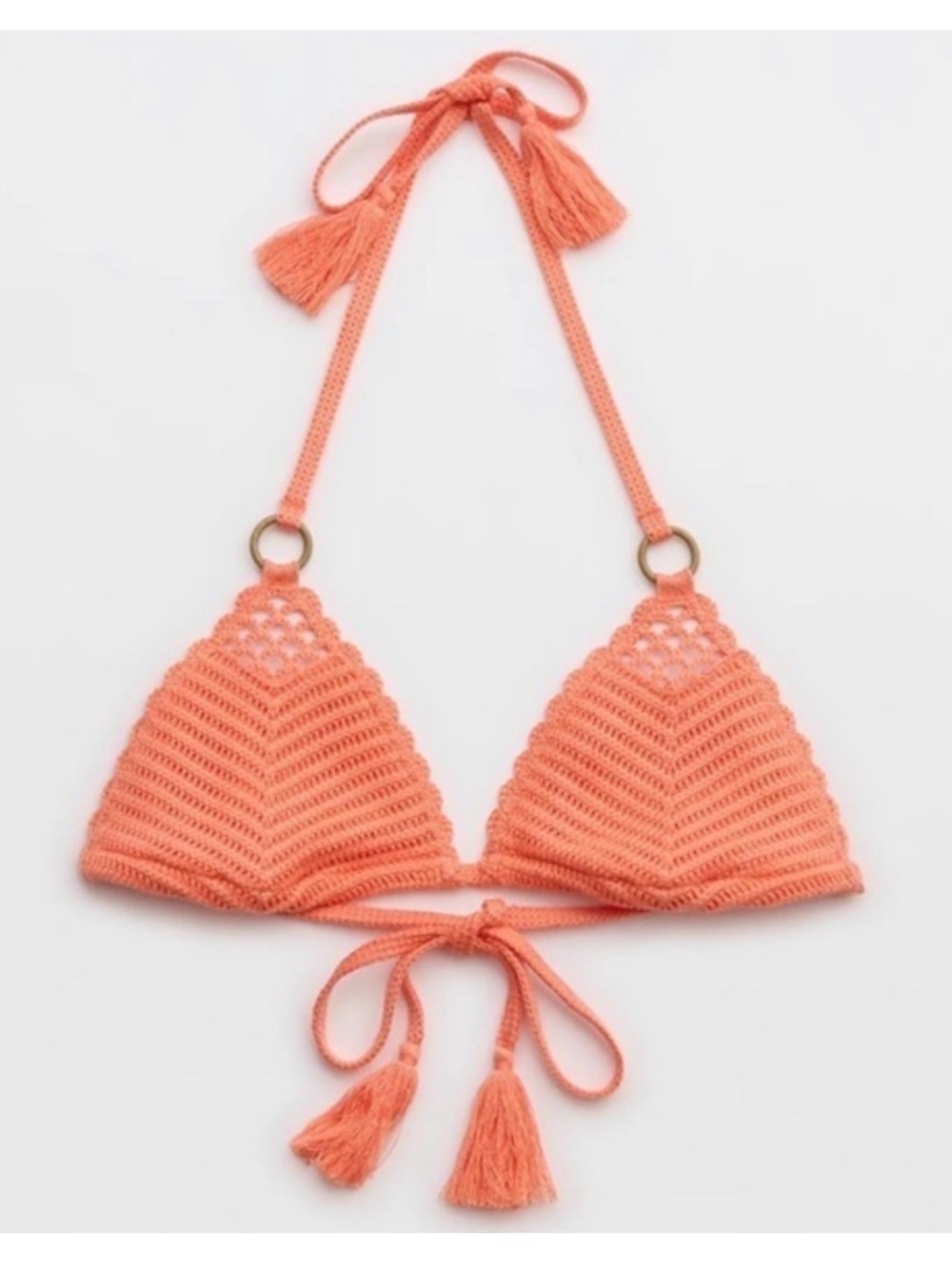 aerie Crochet Triangle Bikini Top - Coral Orange